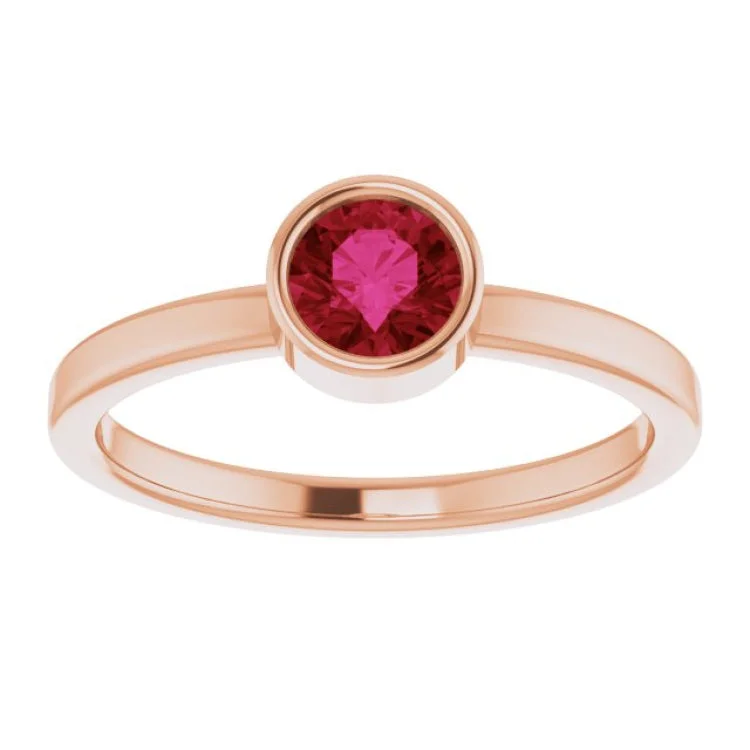 Trendy Stackable Rings For Elegant Style-14K Rose 5 mm Lab-Grown Ruby Ring