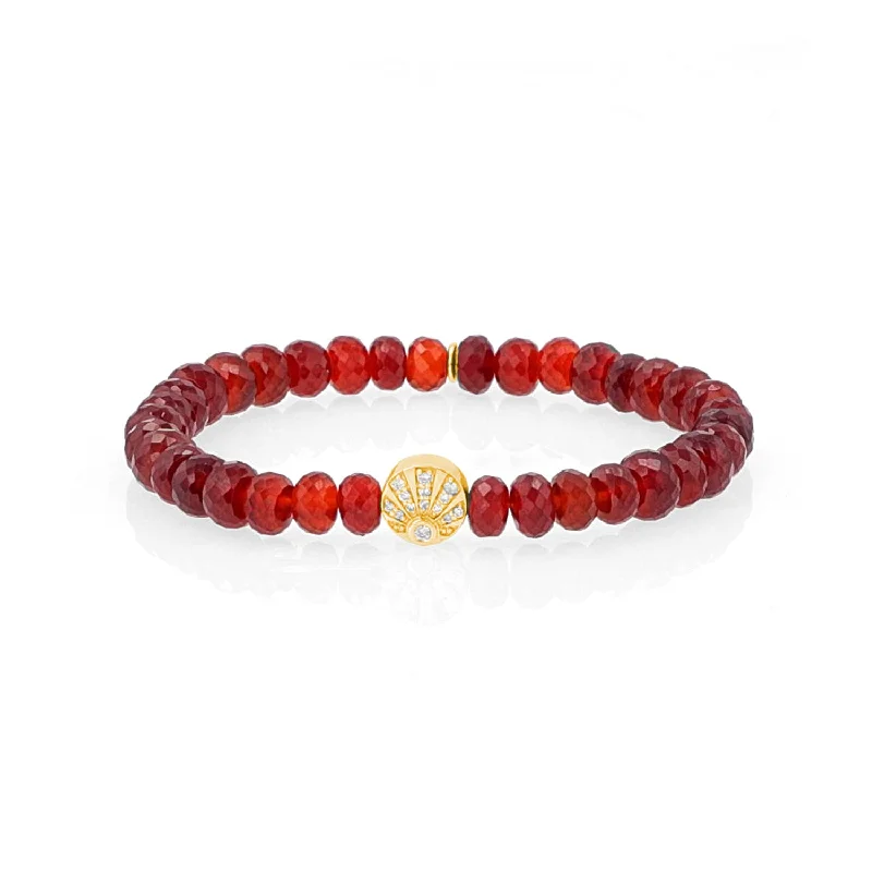 Fashionable Bracelets For Casual Wear-14k Hessonite Garnet Bracelet with Diamond Sunrise Bead BG000961