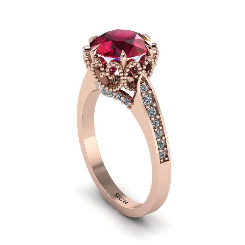 Trendy Gold Wedding Rings For Bridesmaids-Ruby Milgrain Engagement Ring - Yara No. 11