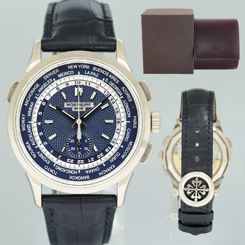 Comfortable Watches With Silicone Straps-2019 MINT Patek Philippe 5930g 39.5mm White Gold World Time Blue Calatrava Watch Box