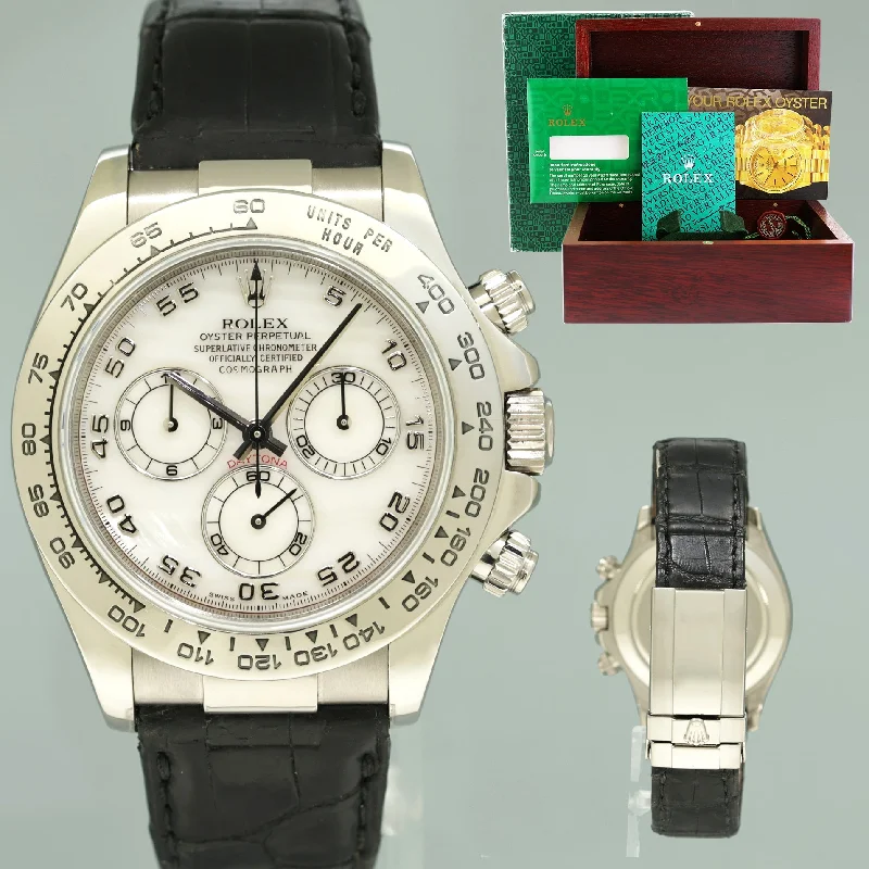 Automatic Watches For Watch Collectors-MINT Rolex Daytona White Gold 116519 White Mother of Pearl MOP Watch Box