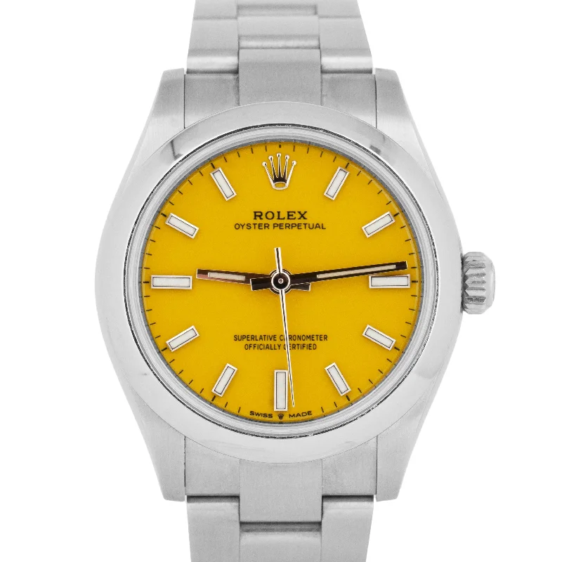 Stylish Minimalist Watches For Men-2021 NEW PAPERS Rolex Oyster Perpetual YELLOW 31mm Steel Watch Oyster 277200 BOX