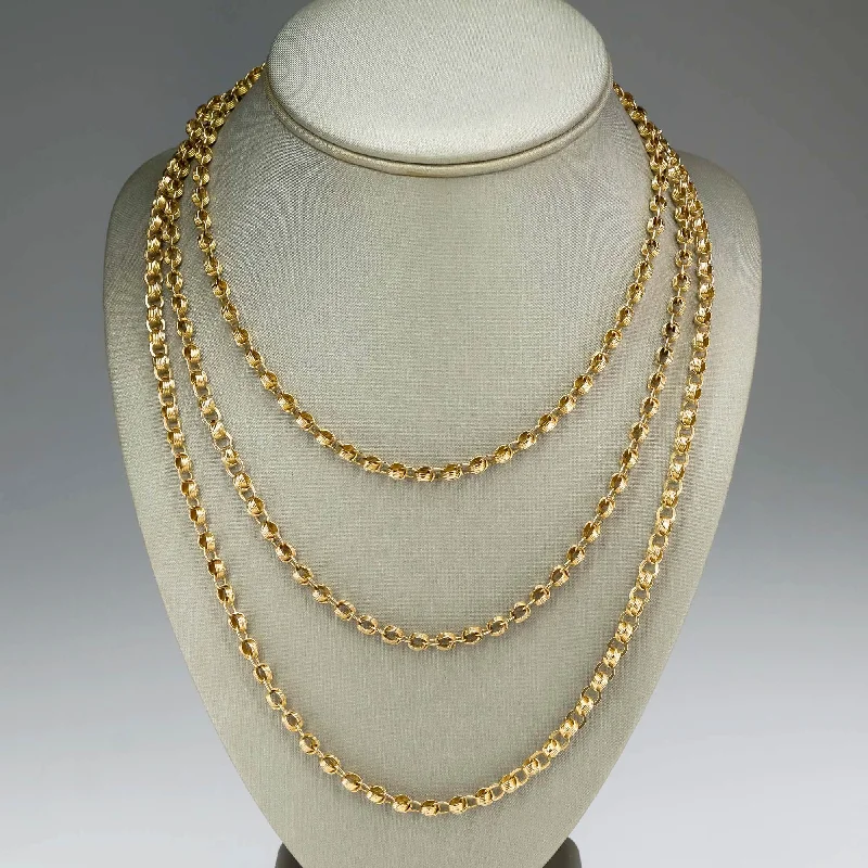 Layered Silver Necklace For Trendy Style-4.5mm Wide Alternating Oval and Knot Link 54" Chain Necklace in 14K Yellow Gold