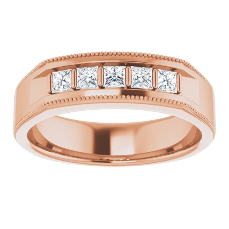 Simple Silver Wedding Rings For Bridesmaids-14K Rose 1/2 CTW Natural Diamond Milgrain Band