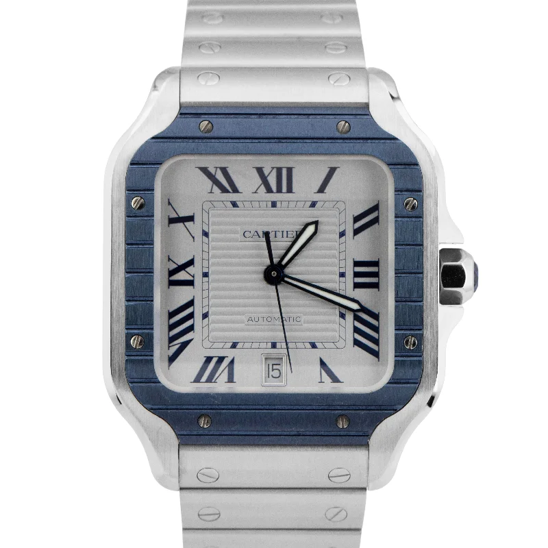 Vintage Inspired Watches For Collectors-2022 PAPERS Cartier Santos 40mm BLUE PVD Stainless Steel Watch 4072 WSSA0047