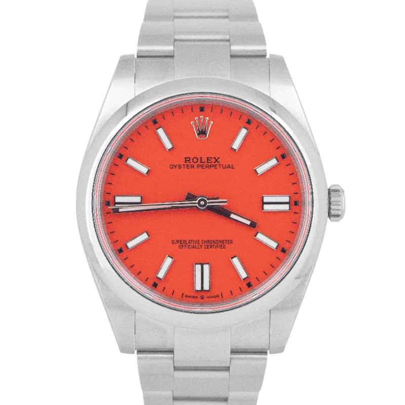 Women’s Watches With Slim Designs-2021 NEW PAPERS Rolex Oyster Perpetual 41mm CORAL RED Watch 124300 Watch BOX