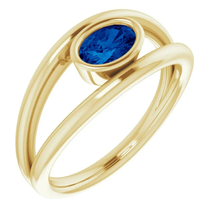 Classic Engagement Rings With Pearls-14K Yellow Natural Blue Sapphire Ring