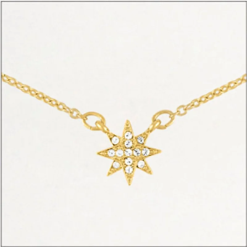 Personalized Bar Necklace For Moms-Center Court : Gold CZ Starburst Layers Necklace