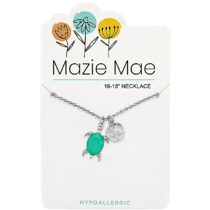 Custom Gemstone Pendant Necklace For Weddings-Center Court: Silver Pacific Opal Turtle & Sand Dollar Dangle Mazie Mae Necklace