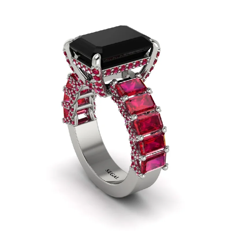 Classic Gemstone Rings For Special Occasions-Luxury Emerald Cut Black Diamond Engagement Ring - Nadia No. 54