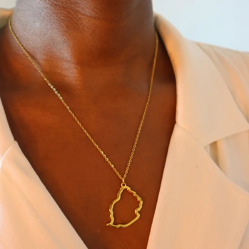 Classic Choker Necklace For Evening Wear-Mauritius Outline 18ct gold plated on stainless steel Necklace