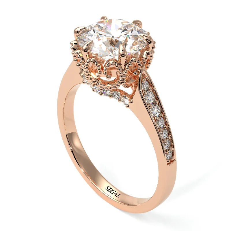 Custom Diamond Rings For Engagement-Diamond Milgrain Engagement Ring - Yara No. 2