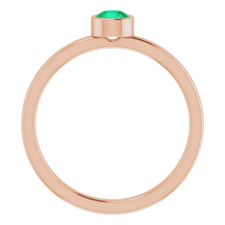 Trendy Stackable Rings For Elegant Style-14K Rose 4 mm Lab-Grown Emerald Ring