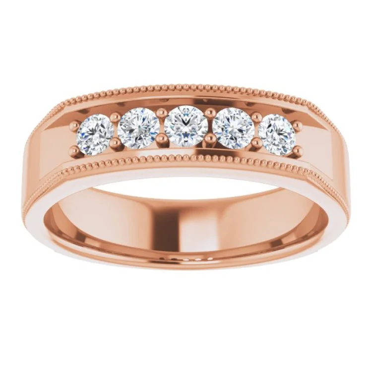 Trendy Stacking Rings For Everyday Wear-14K Rose 1/2 CTW Natural Diamond Milgrain Band