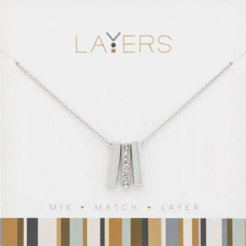 Classic Choker Necklace For Evening Wear-Center Court : Silver Trio Bar Layers Necklace