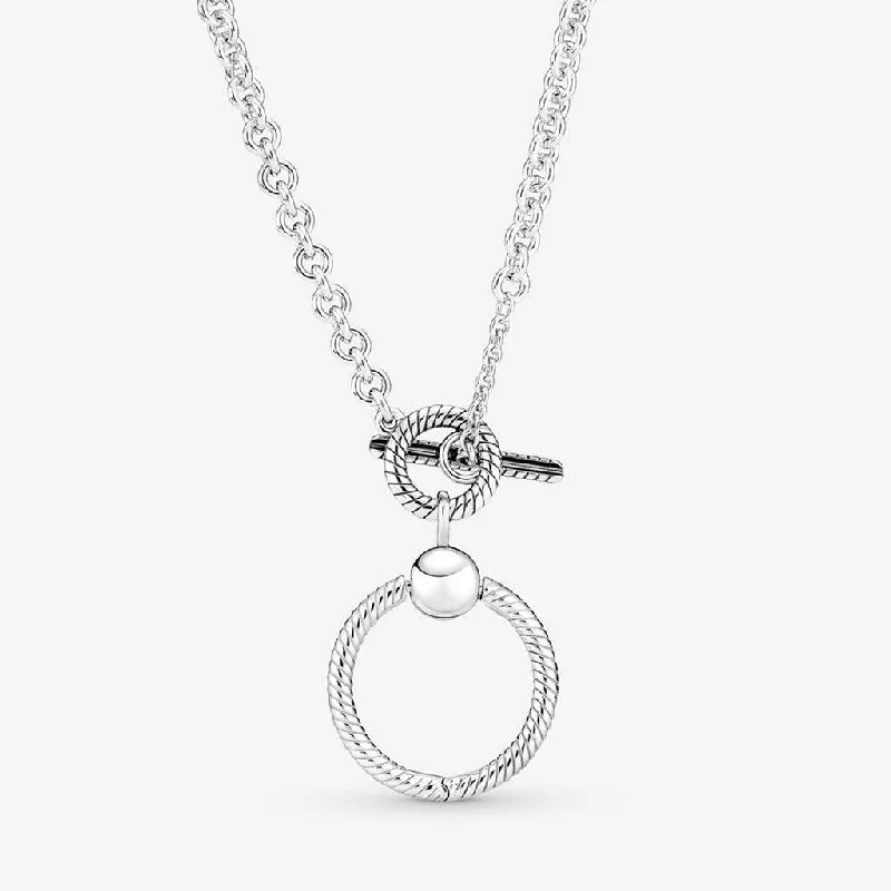 Trendy Chunky Necklace For Bold Look-PANDORA : Pandora Moments O Pendant T-bar Necklace