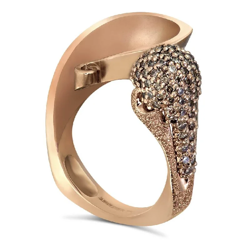 Handmade Gold Rings For Fashionistas-Gold Calla Ring with Champagne Diamonds