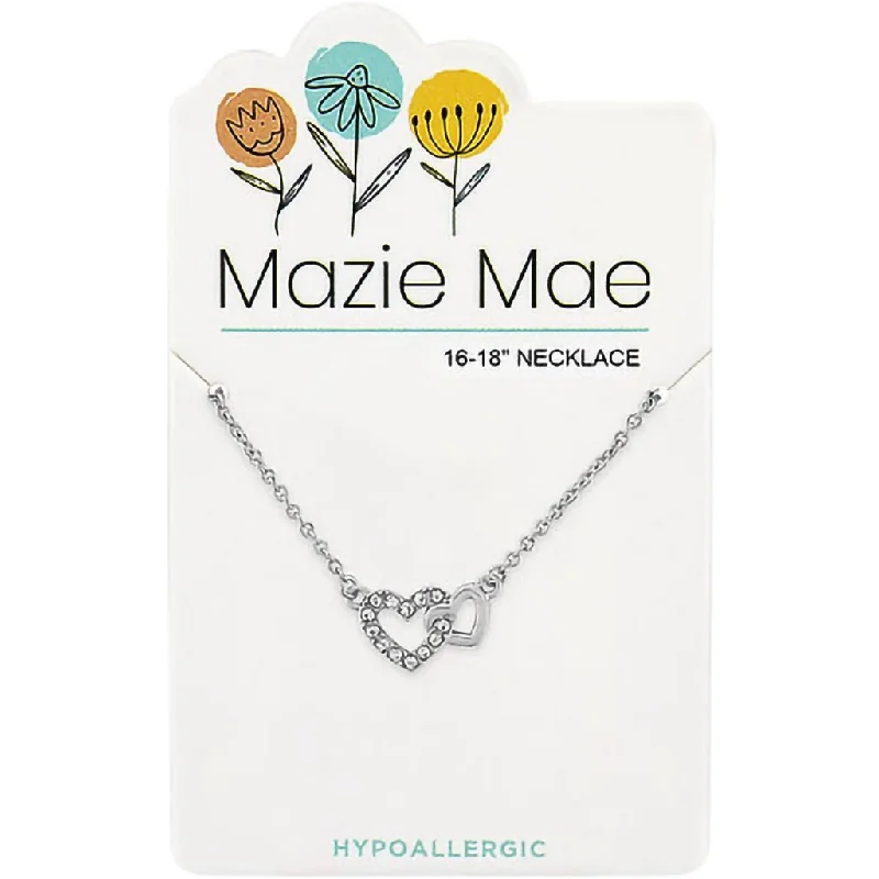 Personalized Family Necklace For Special Occasions-Center Court: Silver Interlocking Hearts Mazie Mae Necklace