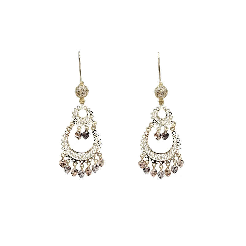 Statement Earrings For Fashion Week-Tricolor Chandelier Dangling Earrings (14K)