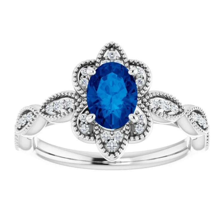 Classic Diamond Rings For Wedding Bands-14K White Lab-Grown Blue Sapphire & 1/8 CTW Natural Diamond Ring