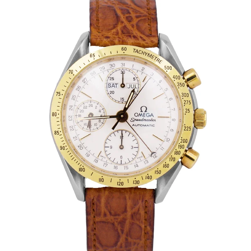 Trendy Watches With Colorful Faces-Omega Speedmaster Chronograph Reduced Triple Date 39mm 18K Gold Watch 3321.30