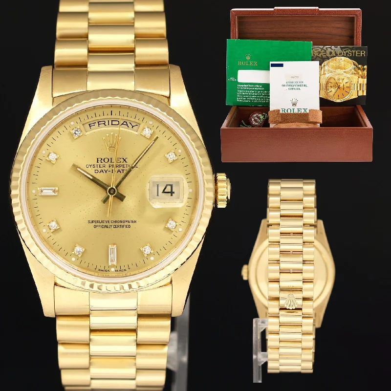 Solar Watches For Outdoor Enthusiasts-PAPERS MINT Rolex President 18238 Champagne Factory Diamond Double Quick Gold Watch Box